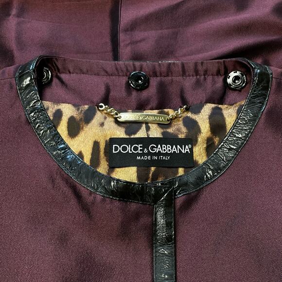 Dolce & Gabbana Vintage Burgundy Silk Black Faux Leather Trim 42 IT 6 US - Picture 3 of 4